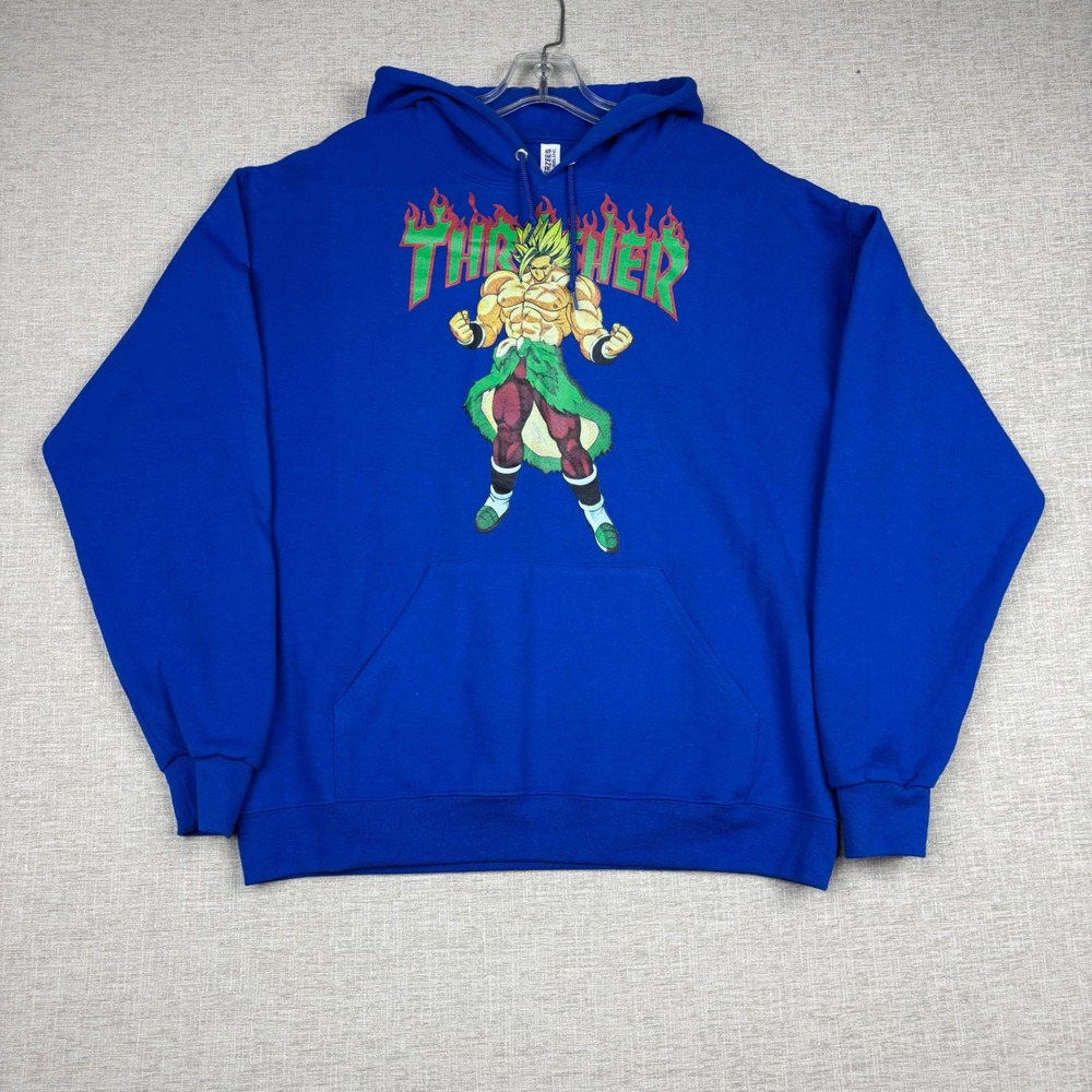 Jerzees Broly Dragon Ball Z Thrasher Style Anime Graphic Hoodie Blue Mens Large